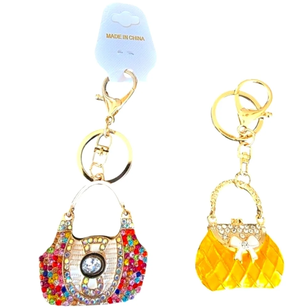 Colorful Yellow Rhinestone Encrusted Handbag Shaped Purse Charm
